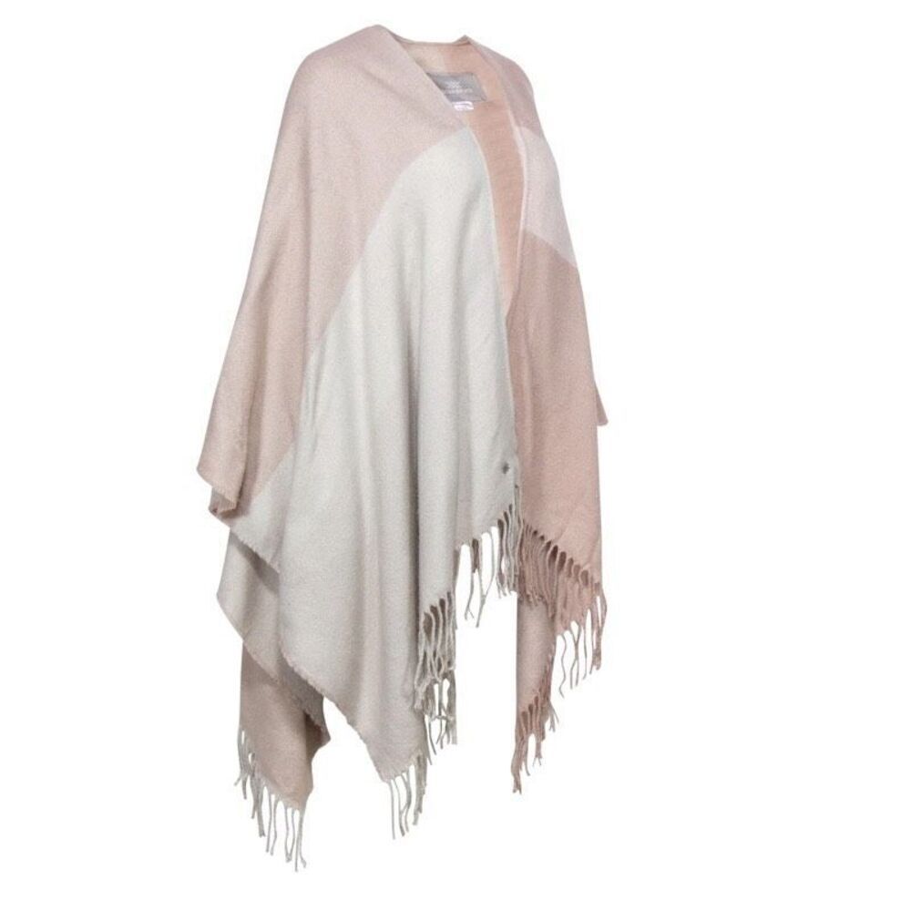 Soia & Kyo - Light Pink & Cream Colorblocked Open Poncho w/ Scarf Hem OS
